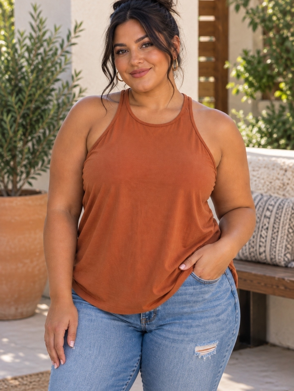 all in motion Women's Rust Orange Racerback Tank